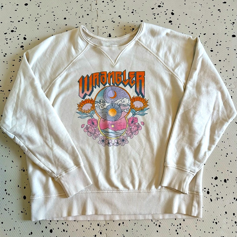 Wrangler Graphic Crew Sweatshirt - Vintage White 80's Floral + Celestial Design